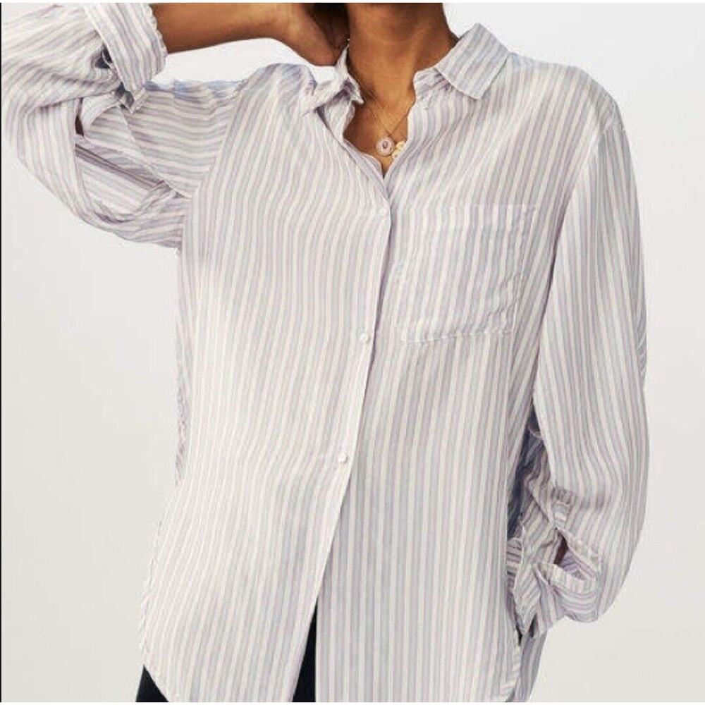 Maje Button Up Blouse Womens 1 Small Striped Oversized Viscose Preppy Corpcore‎